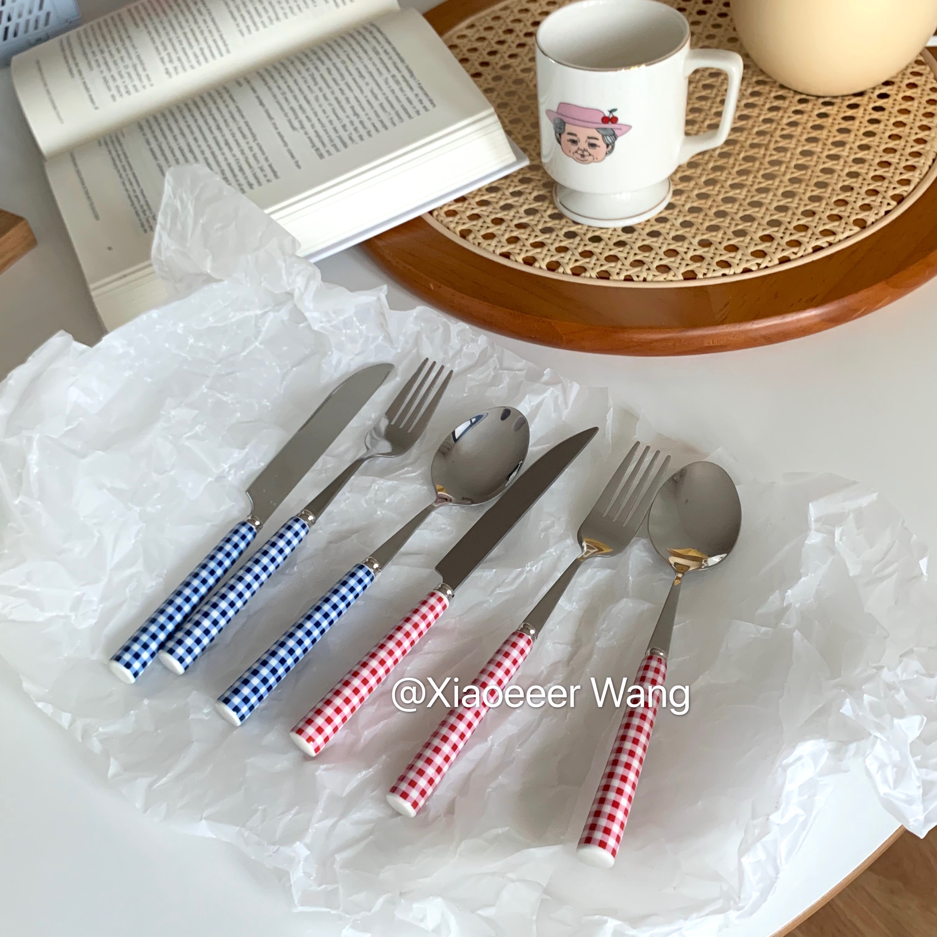 复古格子陶瓷刀叉勺子