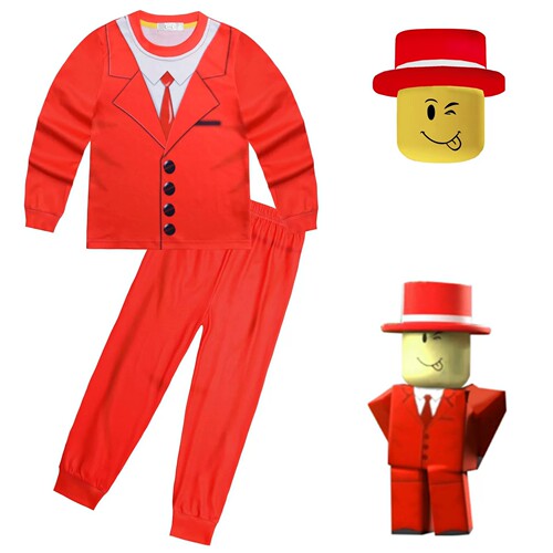 Roblox儿童cos服装红色西装印花万圣节游戏周边表演服两件套