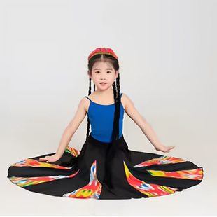 民大版新疆舞裙子大摆维吾族舞大摆裙维吾族练习裙新疆舞半身裙