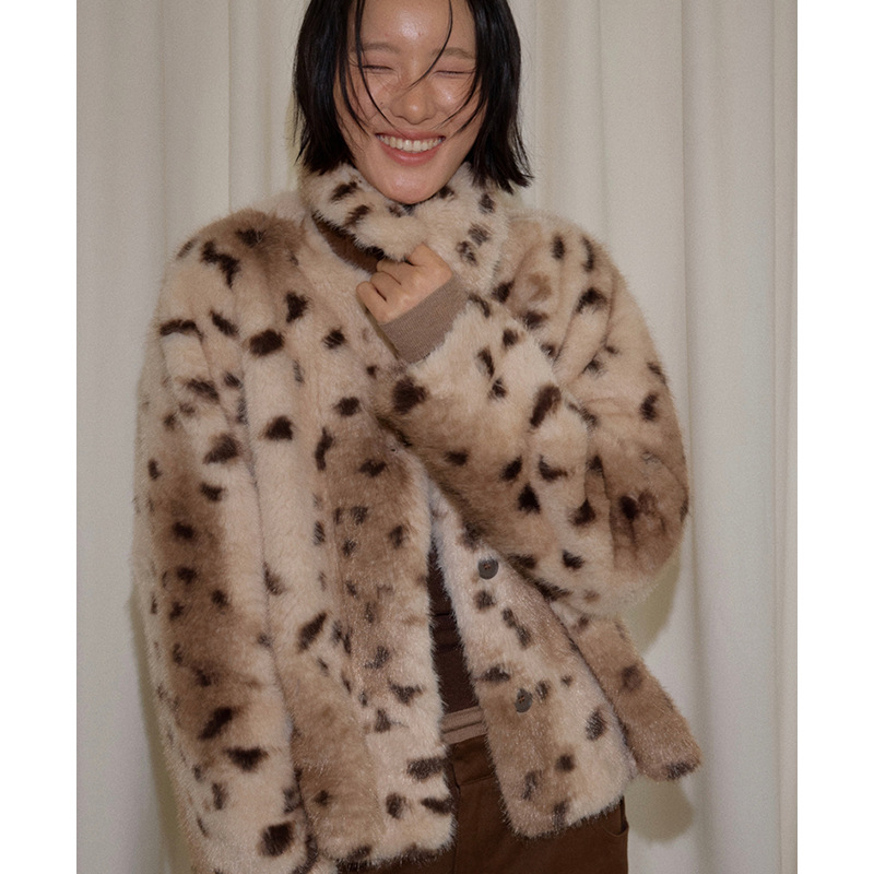 UNITY MODE 豹纹环保皮草短外套女冬设计感小众气质上衣251376
