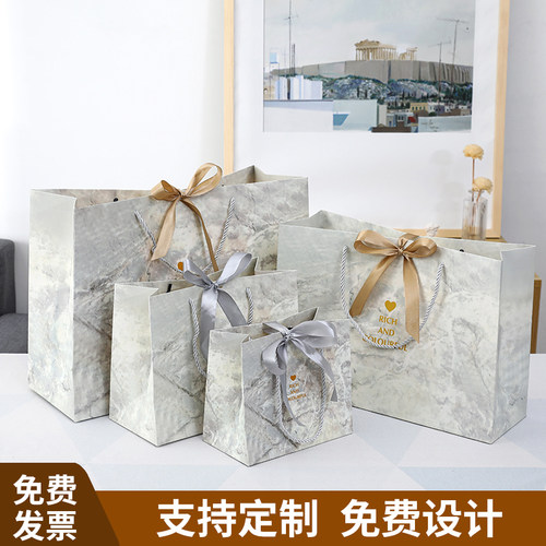 北欧ins风大理石手拎节日礼品袋