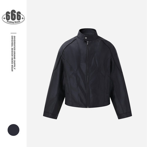 FORN3美式复古高级感正肩PU皮衣棉服男棉衣冬季潮流机车外套N1772