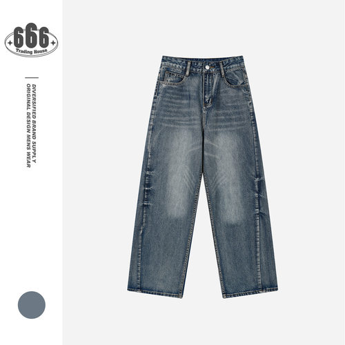 STIWAUP春秋季美式复古水洗vibe潮流牛仔裤女宽松直筒裤009-LB025