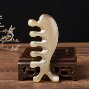 天然白水牛角鲸鱼水滴齿头部经络五齿按摩梳多功能脸部颈部头疗