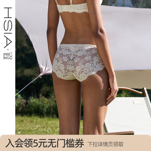 全蕾丝复古花卉舒适纯棉裆透气内裤 遐性感中腰平角裤 女夏 抹茶