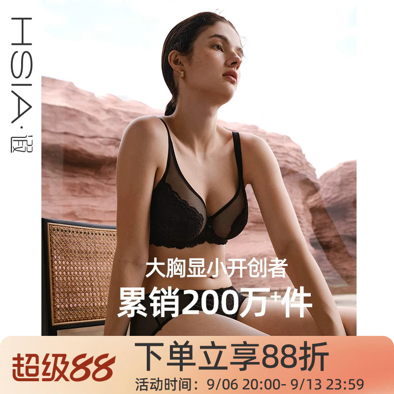 遐【倾城之恋】大胸显小全罩杯文胸防下垂大码显瘦蕾丝薄款内衣女