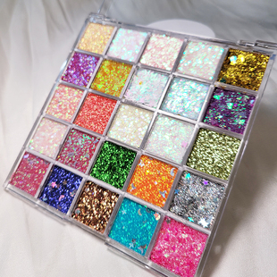 25色免胶水亮片亮晶晶闪粉星星啫喱儿童舞台妆眼影盘红绿蓝金银色