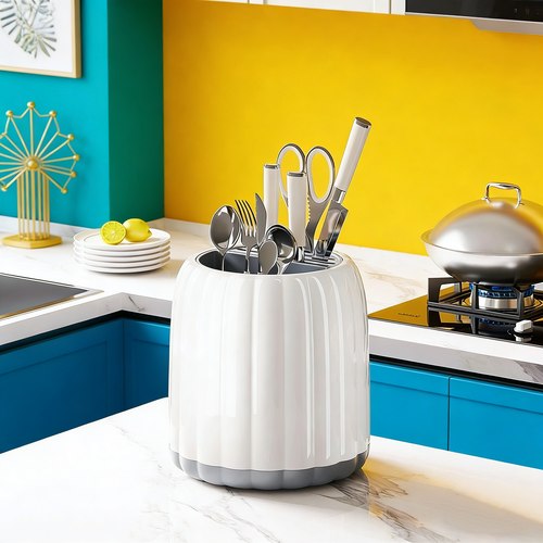 日式旋转刀架置物架厨房旋转防霉刀架 家用筷子菜刀一体式收纳盒