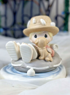 持续瓷生 少色半成品水滴娃娃男孩草帽少年小狗坐救生圈场景