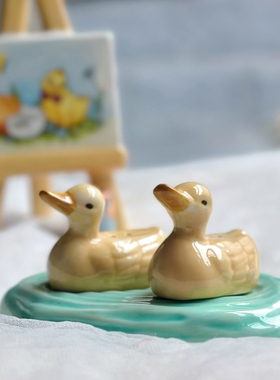 持续瓷生 出口订单尾货草原之路黄色鸭子粉瓶调料罐底座裂釉瑕疵