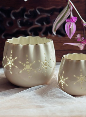 陶瓷镂空烛台花瓶储物罐化妆收纳