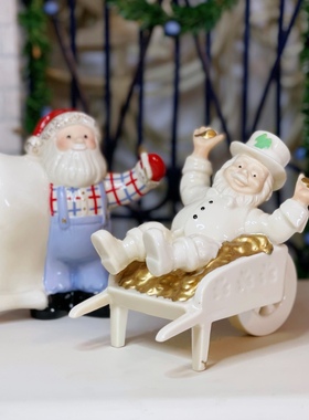 陶瓷背带裤圣诞老人摆件