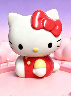 持续瓷生 Hello kitty凯蒂猫陶瓷存钱罐经典可爱蝴蝶结公仔三丽鸥