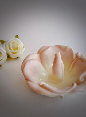 持续瓷生陶瓷渐变粉色浮雕玫瑰花戒指首饰托盘饰品