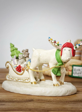 持续瓷生 陶瓷圣诞麋鹿雪车浣熊松鼠礼物盒圣诞树摆件家居