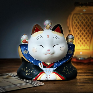 持续瓷生 日本药师窑招猫财摆件手作居家开业乔迁生日结婚礼物