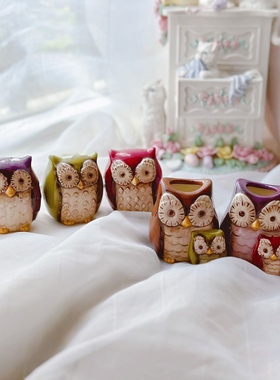 草原之路陶瓷猫头鹰罐粉瓶