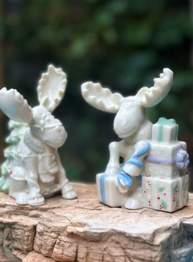 持续瓷生 出口尾货半成品雷诺麋鹿调料罐圣诞树礼物盒圣诞装饰