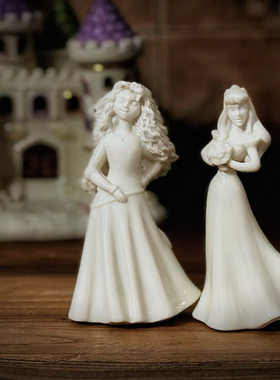 持续瓷生 出口陶瓷白膜迪士尼公主梅林达摆件卡通公仔手伴工艺品