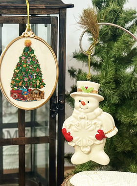 持续瓷生 挂件陶瓷红手套雪花雪人圣诞树描金椭圆少件瑕疵装饰品