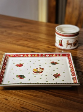 圣诞陶瓷餐具长方盘子碗收纳