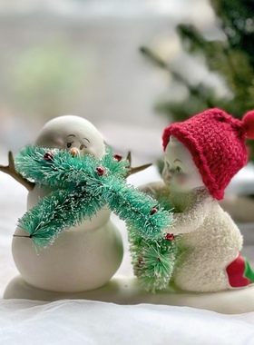 持续瓷生 Department56雪娃雪宝雪人红帽子围巾可爱表情创意摆件