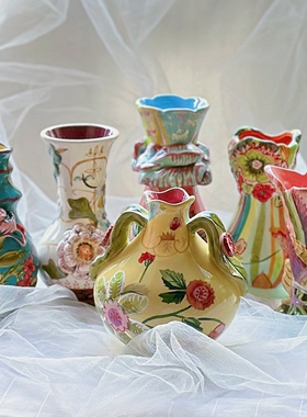 持续瓷生浮雕彩色手绘Tracy porter五彩花瓶花插器家居桌摆工艺品