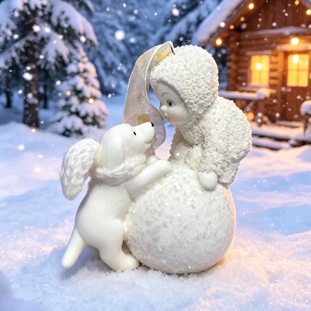 持续瓷生 出口尾货D56雪娃雪宝宝白色陶瓷雪球小狗挂件工艺品装饰