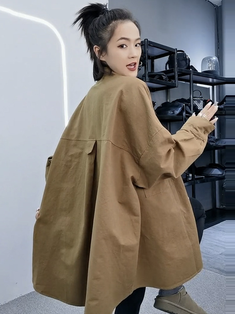슬림하고 다재다능하며 연령을 줄여주는 여성용 긴팔 셔츠 가을 겨울 유행 외국 스타일 패셔너블 팻 MM 루즈한 아우터 셔츠 재킷