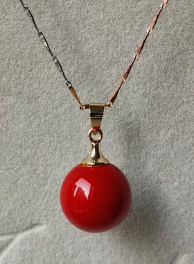 珊瑚吊坠 18K金镶嵌女款锁骨链简约项链女小众设计高级感圆水滴形