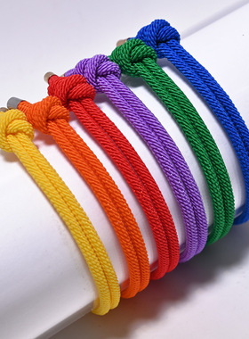 多巴胺多色手链速卖通跨境货源可调节纯铜配件米兰绳 学生手环