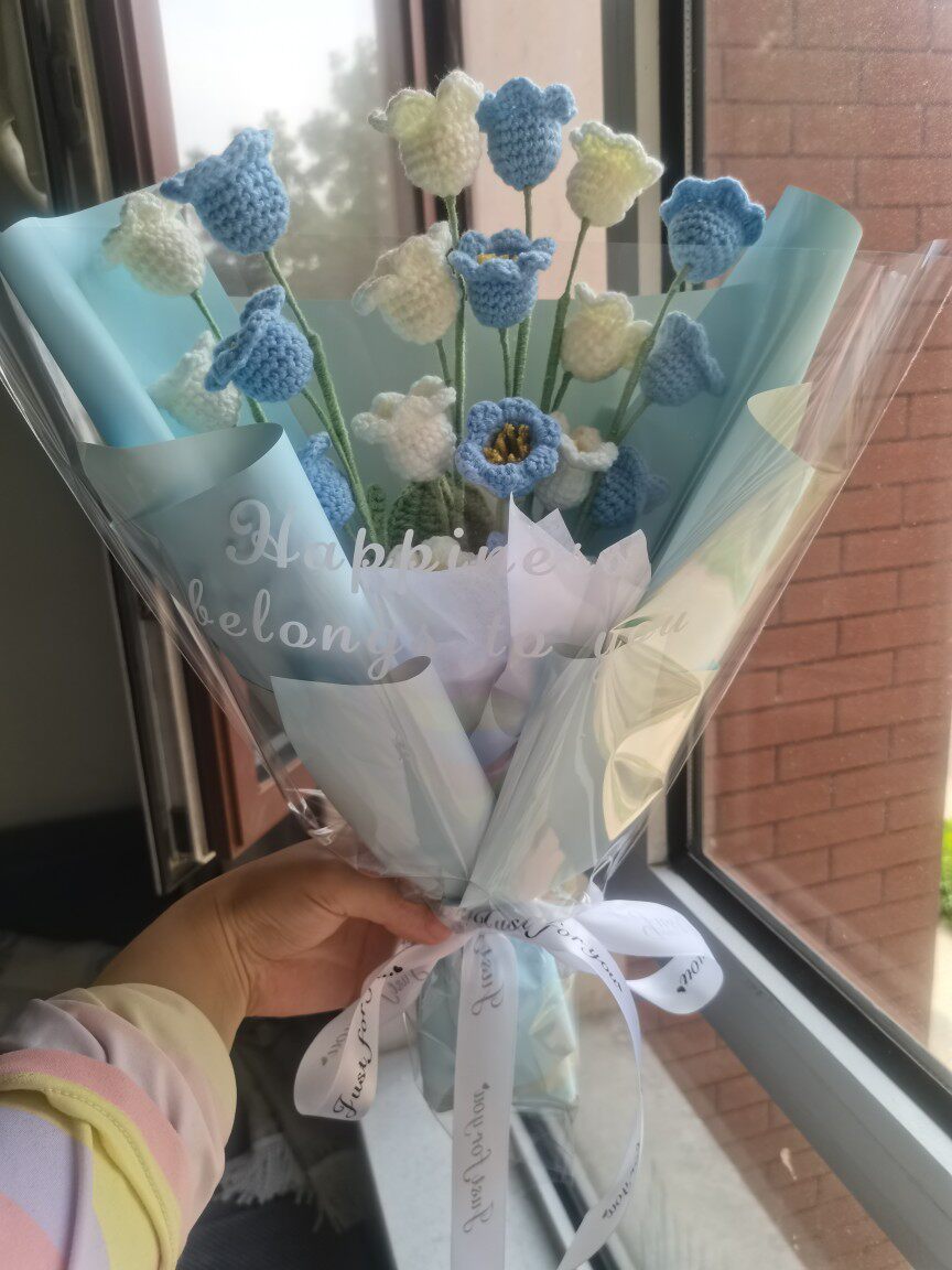 手工编织铃兰永生花束钩针毛线diy成品节日自制送女友情人节礼物