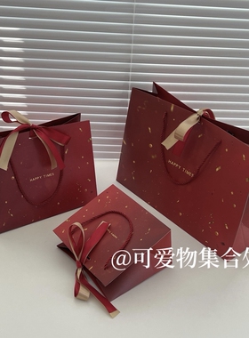 红色喜庆礼品袋结婚伴手礼纸袋子节日礼物手提袋配丝带大号高级感