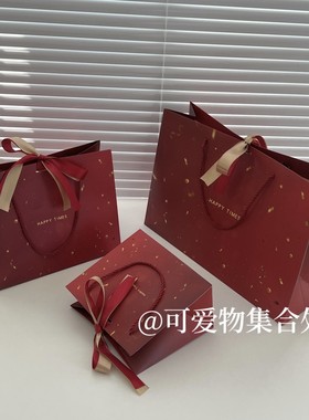 红色喜庆礼品袋结婚伴手礼纸袋子节日礼物手提袋配丝带大号高级感
