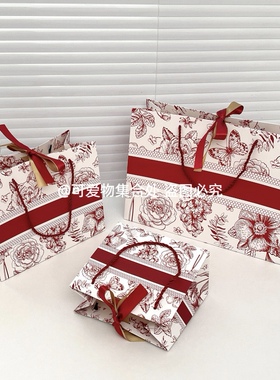 红色喜庆礼品袋高级感结婚伴手礼手提袋生日礼物纸袋配丝带礼袋