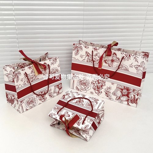 红色喜庆礼品袋高级感结婚伴手礼手提袋生日礼物纸袋配丝带礼袋