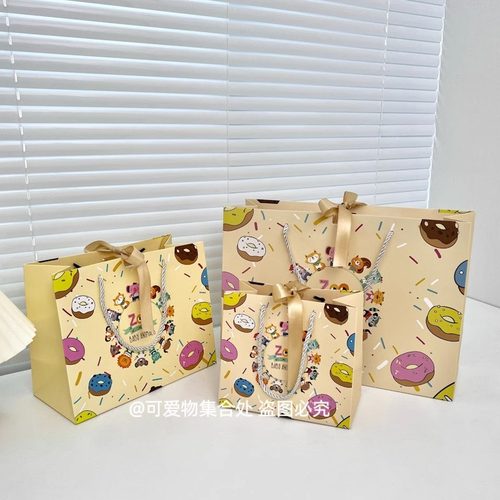 可爱甜甜圈卡通小动物儿童礼品袋礼物手提袋配丝带礼袋伴手礼纸袋