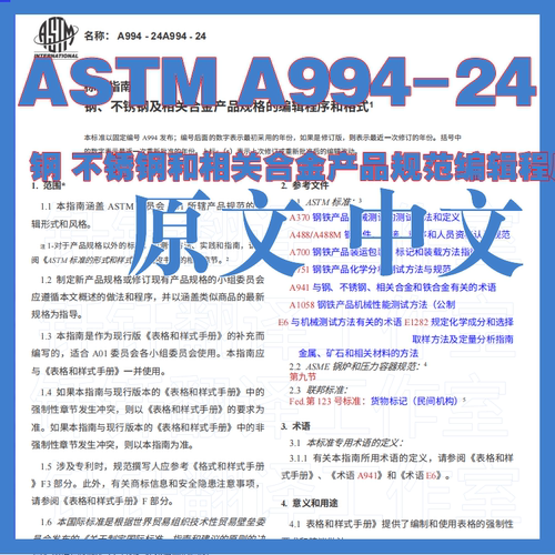 ASTM A994-24 钢不锈钢和相关合金产品规范编辑程序 格式标准指南