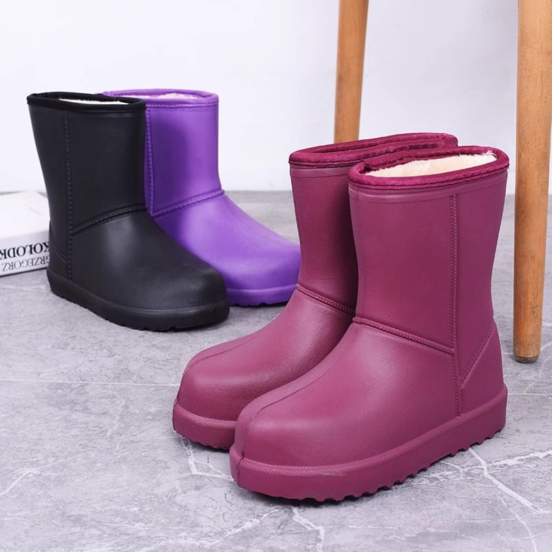 厚底防滑防水雪地靴女冬季中筒时尚少女雨鞋加绒保暖加厚外穿水鞋