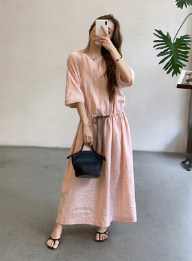 Cha官方 | io adesso futura 26SS 欧洲石磨洗亚麻抽绳茧型连衣裙