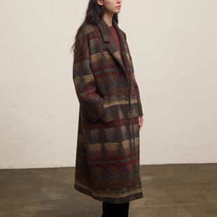 Cha 官方|io adesso futura 重磅限量 羊毛条纹织花大衣外套