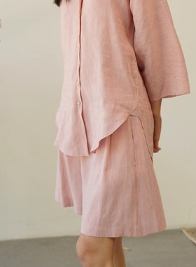 Cha 官方 | Cortana Cleo 丝麻混纺条纹高腰休闲短裤