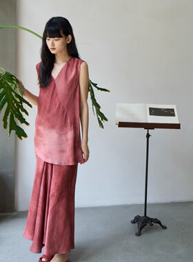 Cha官方 | Cortana25春夏 DALI 红色不规则染背心半身裙套装