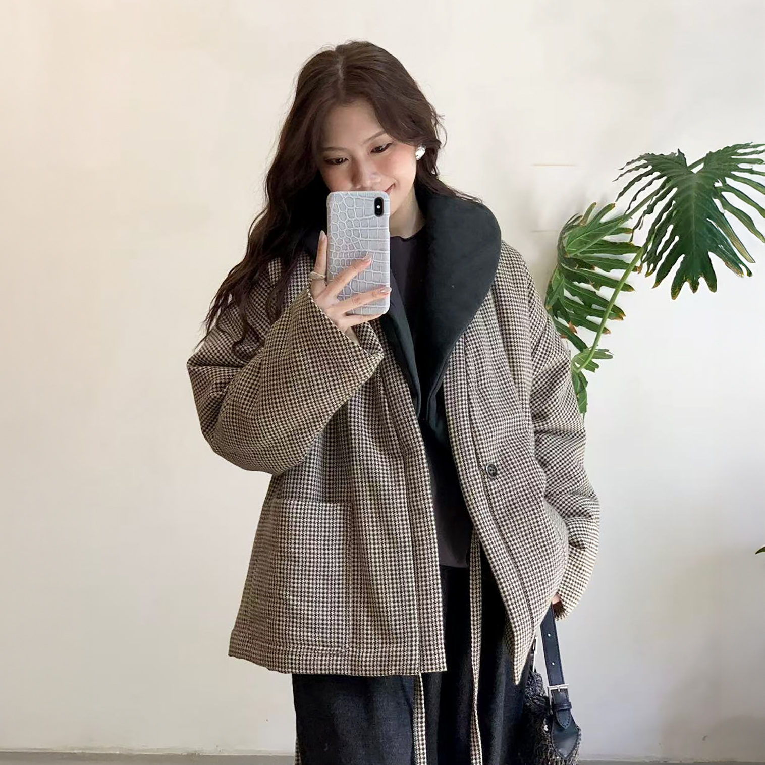 Cha 官方 | Aviva Jifei Xue 25秋冬 羊毛短款撞色和服式棉服外套