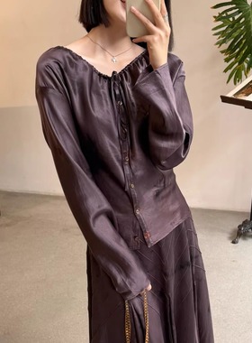 Cha 官方 | Mutedance 25AW 绛紫色植物染真丝混纺收腰飘带衬衫