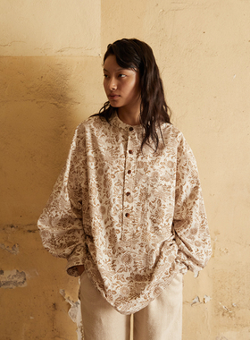 Cha 官方 | Aviva Jifei Xue 凤凰藤曼印花棉麻长袖衬衫