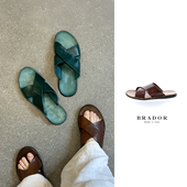 BRADOR MIA系列 意大利手工染色植鞣革 Cha官方 交叉平底凉拖鞋