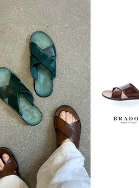 Cha官方 | BRADOR MIA系列 意大利手工染色植鞣革 交叉平底凉拖鞋