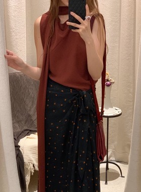 Cha 现货 | Cortana 24早秋 EDDA 墨红真丝飘领无袖上衣