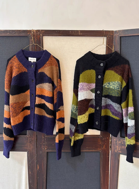 Cha 官方 | Antik Batik 25秋冬 CAMPA 不规则色块羊驼毛针织开衫
